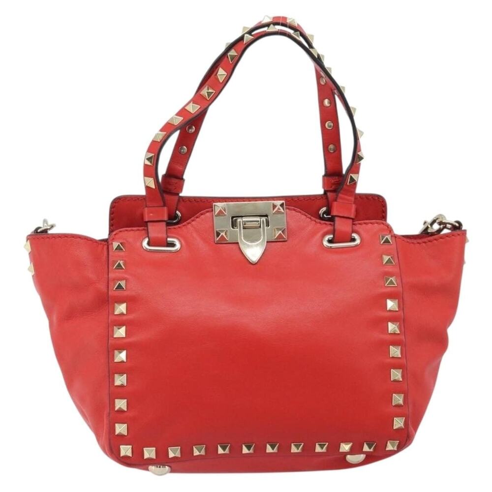 Valentino Leather Rock Studs Handbag Red